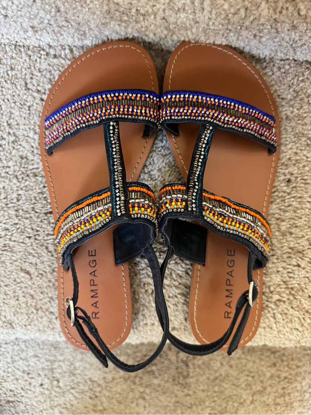 Rampage Multi-Beaded Brown T-Strap Sandals
